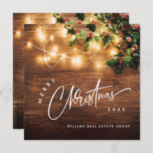 Mistletoe Branch Rustiek Corporate Christmas Wood Feestdagenkaart