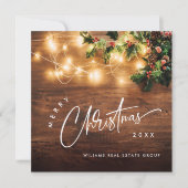 Mistletoe Branch Rustiek Corporate Christmas Wood Feestdagenkaart (Voorkant)