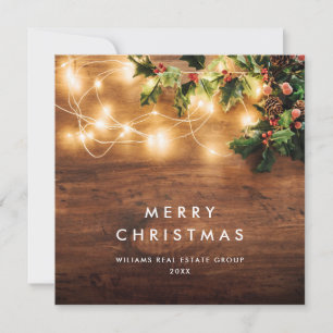 Mistletoe Branch Rustiek Corporate Christmas Wood Feestdagenkaart