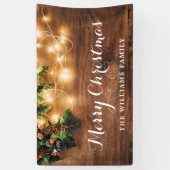 Mistletoe Branch Rustiek Hout Vrolijk Kerstfeest Spandoek (Verticaal)