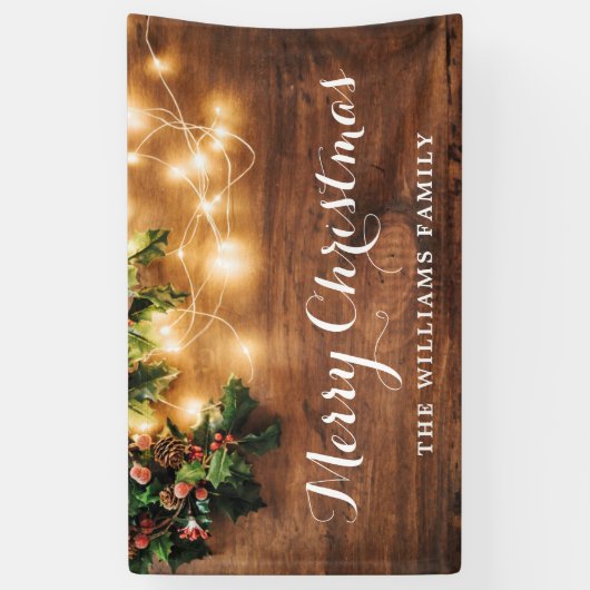 Mistletoe Branch Rustiek Hout Vrolijk Kerstfeest Spandoek (Verticaal)