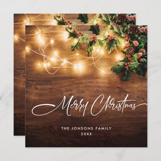 Mistletoe Branch Rustiek Kerstmis Groet Hout Feestdagenkaart (Voorkant / Achterkant)