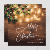 Mistletoe Branch Rustiek Kerstmis Groet Hout Feestdagenkaart (Voorkant / Achterkant)