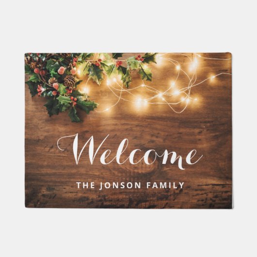 Mistletoe Branch Rustieke Houten Kerst Feestdagen Deurmat (Voorkant)