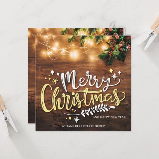 Mistletoe Branch Wood Kerstmis Corporate Greeting Kaart (Voorkant / Achterkant in situ)