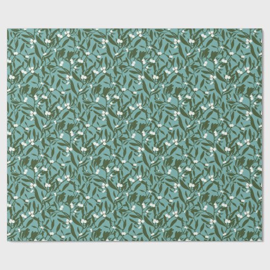 Mistletoe Branches Op Eerste Kerstdag-Blauw En Gro Cadeaupapier (Vlak)