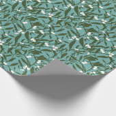 Mistletoe Branches Op Eerste Kerstdag-Blauw En Gro Cadeaupapier (Hoek)