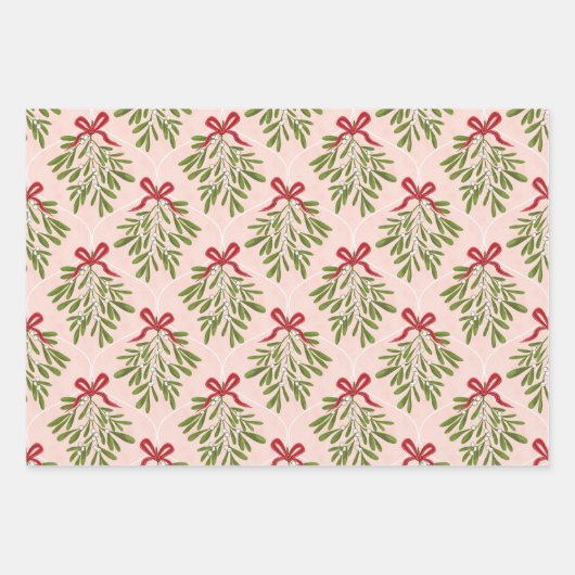 Mistletoe cadeau wrap 3 pack inpakpapier vel (Voorkant 3)