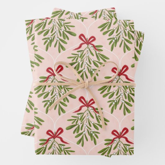 Mistletoe cadeau wrap 3 pack inpakpapier vel (In situ)