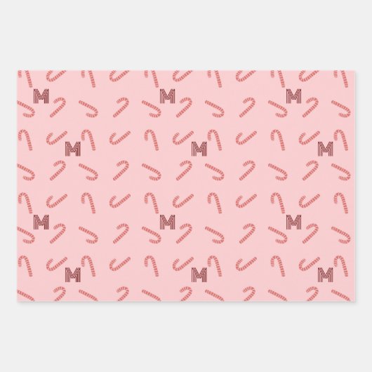 Mistletoe Candy Canes Plaid Custom Monogram Roze Inpakpapier Vel (Voorkant 3)