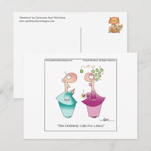 MISTLETOE Cartoon Briefkaart door April McCallum (Voorkant / Achterkant)