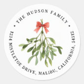 Mistletoe Christmas Holiday Retouradres Ronde Sticker (Voorkant)