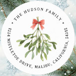 Mistletoe Christmas Holiday Retouradres Ronde Sticker<br><div class="desc">Mistletoe Kerstvakantie Retour Adres Classic Ronde Sticker. Personaliseer met uw familienaam en de tekst van uw retouradres.</div>