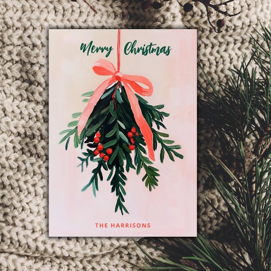 Mistletoe Christmas Kaart Minimal Modern Painting