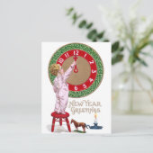 Mistletoe Clock & Peuter Nieuwjaar Groeten Feestdagenkaart (Staand voorkant)