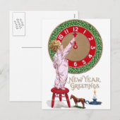 Mistletoe Clock & Peuter Nieuwjaar Groeten Feestdagenkaart (Voorkant / Achterkant)