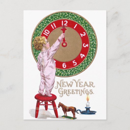 Mistletoe Clock & Peuter Nieuwjaar Groeten Feestdagenkaart (Voorkant)