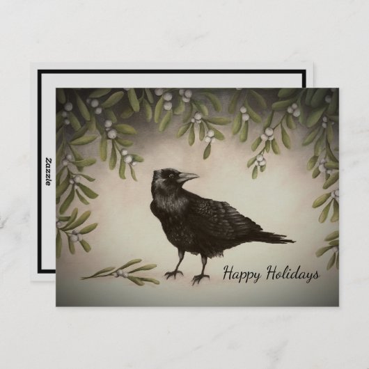 Mistletoe Crow Feestdagenkaart (Voorkant / Achterkant)