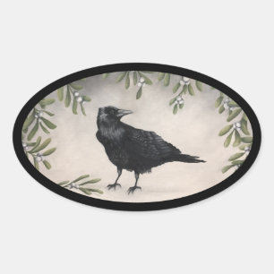 Mistletoe Crow Ovale Sticker