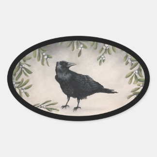 Mistletoe Crow Ovale Sticker