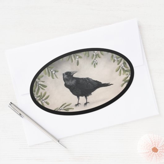 Mistletoe Crow Ovale Sticker (Envelop)