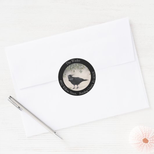 Mistletoe Crow Ronde Sticker (Envelop)