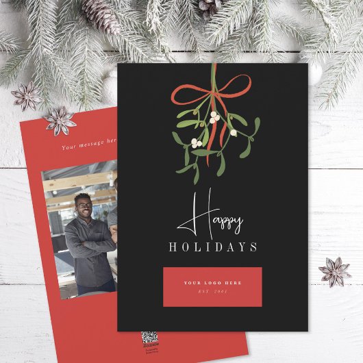 Mistletoe Custom Business Logo Red Black Feestdagenkaart