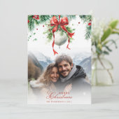 Mistletoe Custom Foto & Naam Christmas Kaart (Staand voorkant)