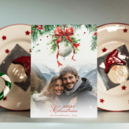 Mistletoe Custom Foto & Naam Christmas Kaart