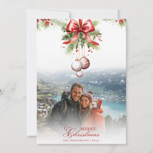 Mistletoe Custom Foto & Naam Christmas Kaart (Voorkant)