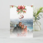 Mistletoe Custom Foto & Naam Christmas Kaart (Staand voorkant)