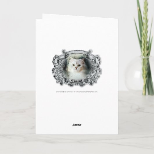 Mistletoe de zilveren Perzische kat Verjaardag Kaa Kaart (Achterkant)