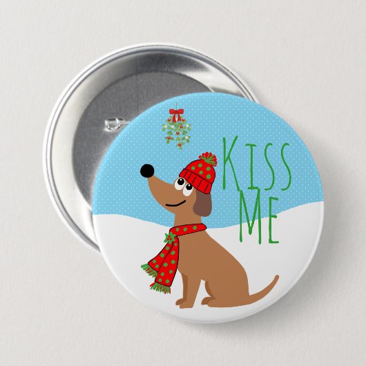 Mistletoe Dog Kisses Large, 3-inch Round Button (Voorkant /achterkant)