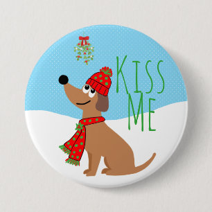 Mistletoe Dog Kisses Large, 3-inch Round Button