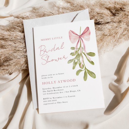 Mistletoe Dusty Rose Bow Bridal Shower Kaart