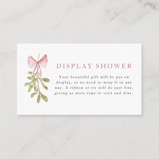 Mistletoe Dusty Rose Bow Display Shower Informatiekaartje (Voorkant)