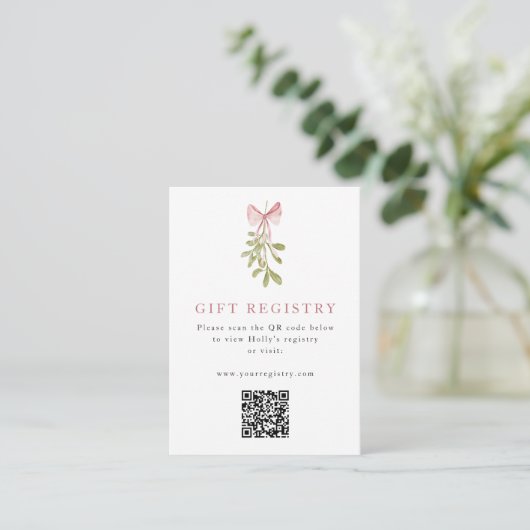 Mistletoe Dusty Rose Bow QR Code Informatiekaartje (Staand voorkant)