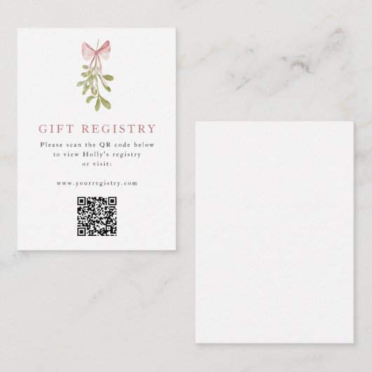 Mistletoe Dusty Rose Bow QR Code Informatiekaartje (Voorkant / Achterkant)