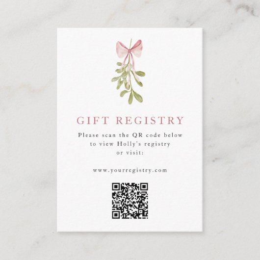 Mistletoe Dusty Rose Bow QR Code Informatiekaartje (Voorkant)