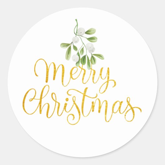 Mistletoe Elegant Goud Schrift Vrolijk Kerstfeest Ronde Sticker (Voorkant)