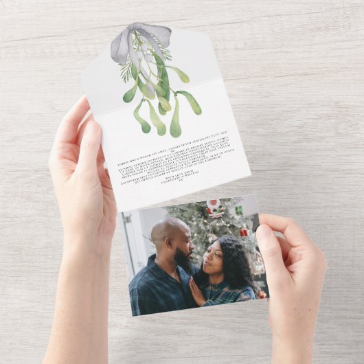 Mistletoe Elegant kerstKaart All In One Uitnodiging (Afscheurbaar)