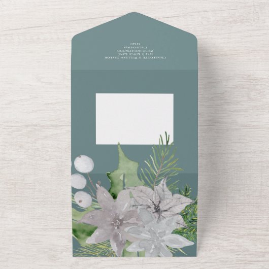 Mistletoe Elegant kerstKaart All In One Uitnodiging (Buitenkant)