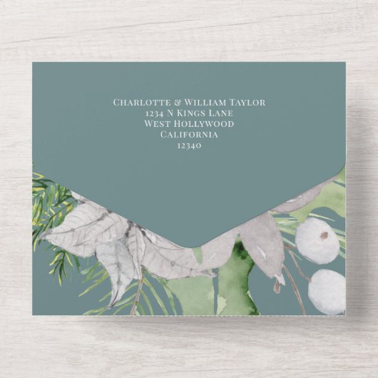 Mistletoe Elegant kerstKaart All In One Uitnodiging (Achterkant)