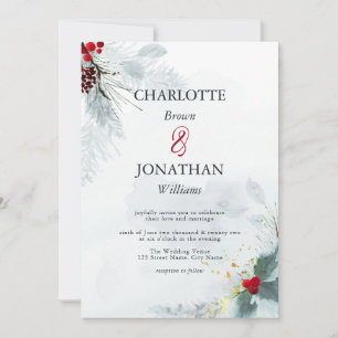 Mistletoe Elegant Waterverf Winter Wedding Invita Kaart