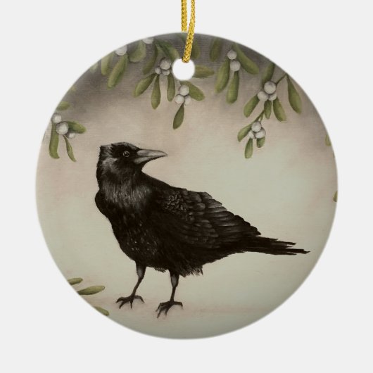 Mistletoe en Crow Ceramic Ornament (Voorkant)