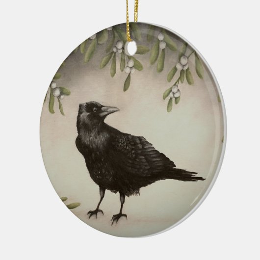 Mistletoe en Crow Ceramic Ornament (Links)