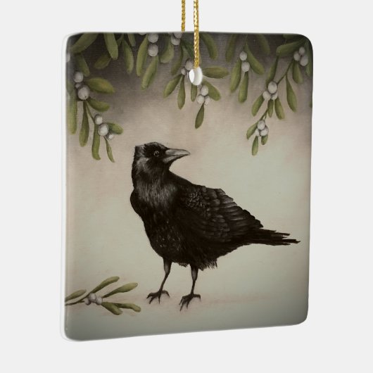 Mistletoe en Crow Keramisch Ornament (Rechts)
