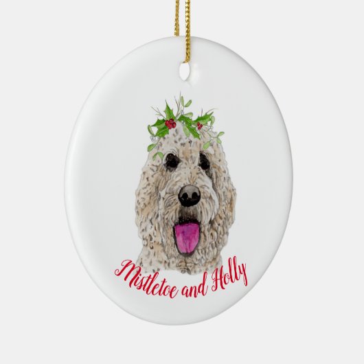 Mistletoe en Holly Golden Doodle Ornament (Rechts)