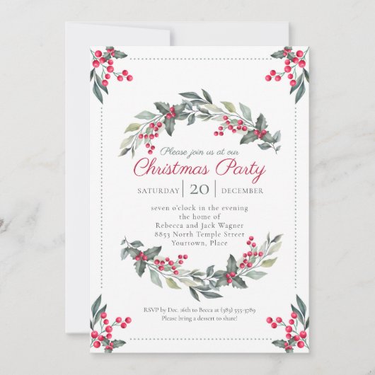 Mistletoe en Holly kerstfeest Kaart (Voorkant)