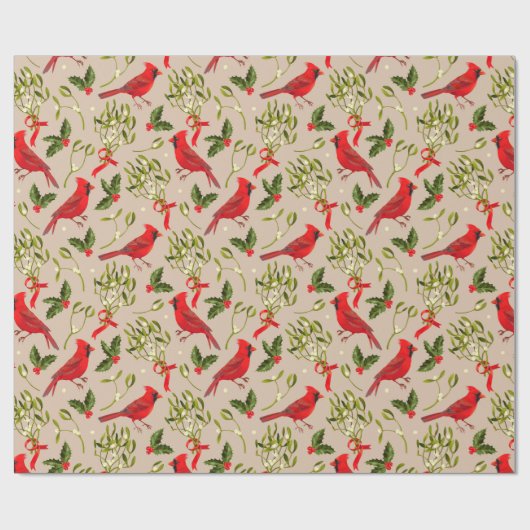 mistletoe en kardinalen cadeaupapier (Vlak)